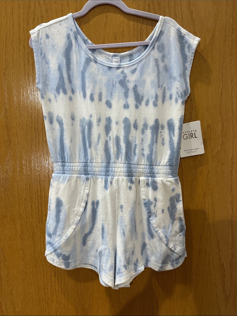 Athleta Girl Light Blue and White Tie-Dye One-Piece Romper
